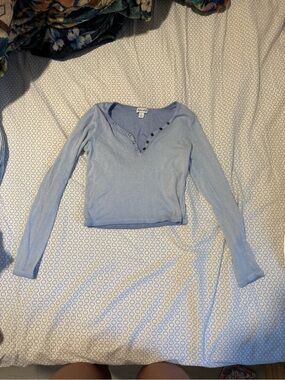 Splendid Light Blue Long Sleeve V-Henley Top